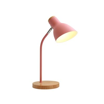 Flare Metal Table Light Modern 1 Bulb Yellow/Pink Nightstand Lamp with Round Beige Wood Base