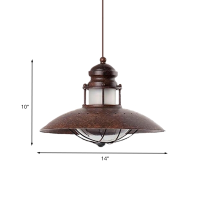 Flared Iron Pendant Light Fixture Antiqued 1 Head Restaurant LED Hanging Ceiling Lamp in Rust