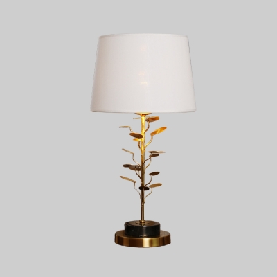 Flared Task Light Modern Fabric 1 Head Nightstand Lamp in White with Gold Metal Tree