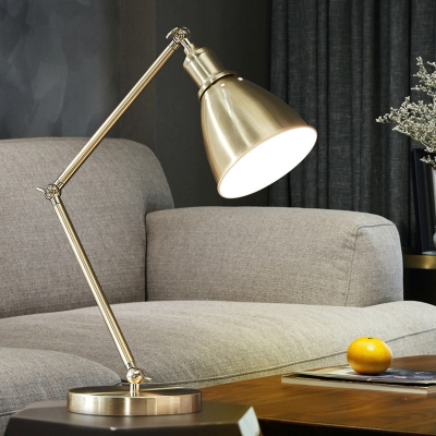 Gold Wide Flare Reading Light Modern 1 Bulb Metal Nightstand Lamp for Living Room