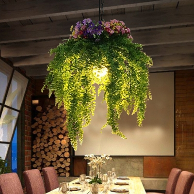 Green Plant Ceiling Suspension Lamp Industrial Metal 1 Bulb Restaurant LED Pendant Light