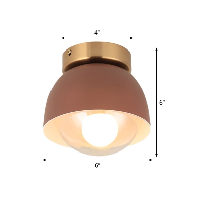 Iron Dome Flush Light Fixture Modern 1 Bulb Flush Mount Lamp in Coffee with Clear Glass Shade