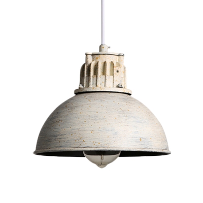 Iron Dome Hanging Light Fixture Countryside 1-Bulb Restaurant Drop Pendant Lamp in Matte White