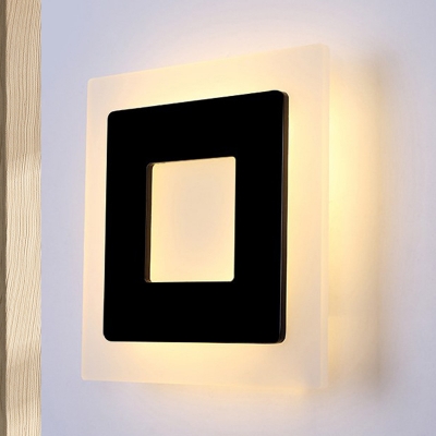 LED Bedside Wall Light Fixture Simple Black Sconce Lamp with Square Acrylic Shade, White/Warm Light