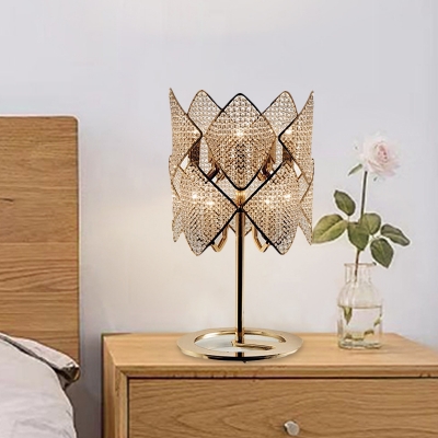 LED Rhombus Desk Lamp Modern Beveled Crystal Reading Light in Gold with Metal Base