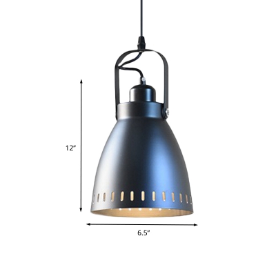 Metal Bell Down Lighting Industrial 1-Light Countryside Suspension Lamp in Black with Handle