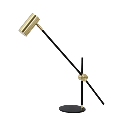 Metal Tubular Table Light Modernist 1 Head Nightstand Lamp in Gold with Rotating Node