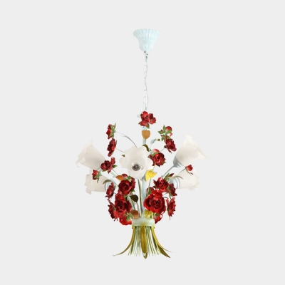 Metal White Ceiling Chandelier Bell 3/6 Bulbs Countryside LED Hanging Light Kit for Living Room