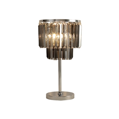 Modernism Cylindrical Desk Light Smoke Grey Crystal 2 Bulbs Living Room Nightstand Lamp