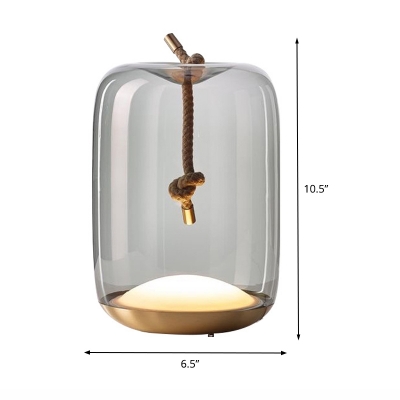 Modernism LED Table Lamp Brass Cylinder Reading Book Light with Smoke Glass Shade