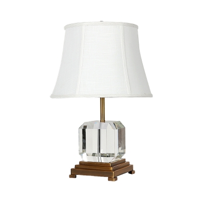 Modernist 1 Bulb Desk Light White Paneled Bell Night Table Lamp with Fabric Shade