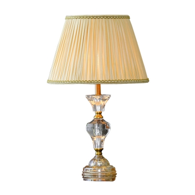 Modernist Curved Table Lamp Clear Crystal 1 Bulb Desk Light in Beige with Fabric Shade