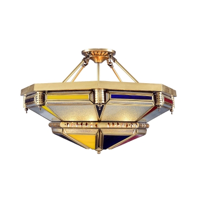 Multifaceted Living Room Ceiling Fixture Traditional Metal 3 Heads Brass Semi Flush Mount Light