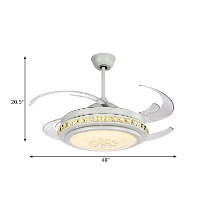 Round Bedroom 4-Blade Ceiling Fan Light Modern Acrylic 48