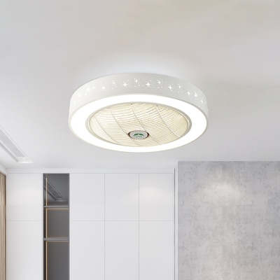 Round Bedroom Pendant Fan Light Modernist Acrylic LED White Semi Flush Mount Lighting Fixture, 21.5