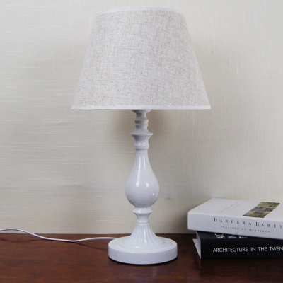 Tapered Drum Nightstand Lamp Contemporary Fabric 1 Bulb Reading Book Light in White