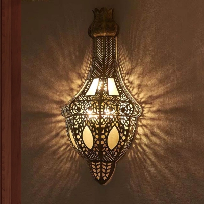 Teardrop Hallway Sconce Wall Light Arabian Metal 1 Bulb Brass Wall Lighting Fixture