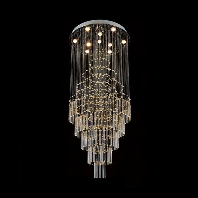 Tiered Stair Ceiling Lamp Clear K9 Crystal 10 Bulbs Contemporary LED Multi Pendant Light Fixture in Silver