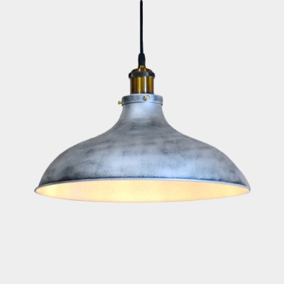 Vintage Barn Shade Suspended Light 1 Bulb Iron Pendant Ceiling Lamp in Silver for Living Room