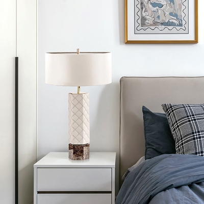 White Drum Task Lighting Modernist 1 Head Fabric Small Desk Lamp for Living Room