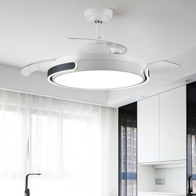 White Round Ceiling Fan Lamp Modernist Acrylic Living Room 36