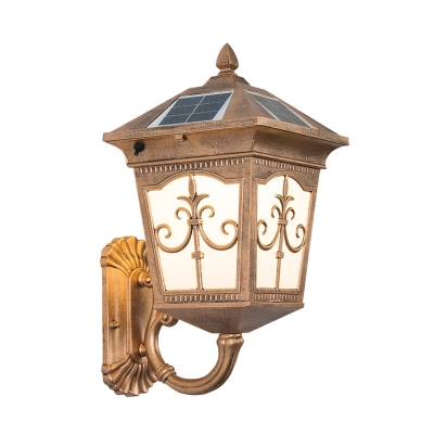 1-Bulb Weatherproof Wall Mount Lodges Brass Finish Metal Sconce Lighting with Solar Energy Panel