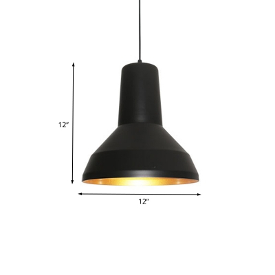 1-Light Funnel Suspension Light Industrial Black Finish Metal Hanging Pendant for Dining Room