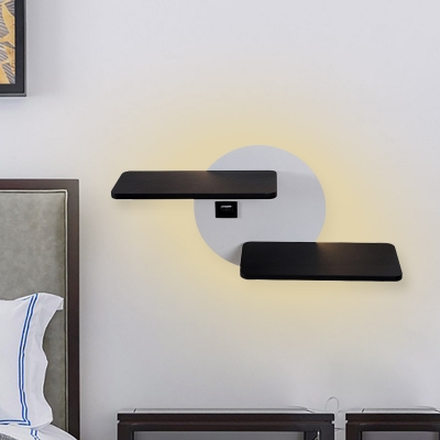 Black and White Rectangle Panel Sconce Minimalist LED Metal Wall Mount Lighting with USB Port