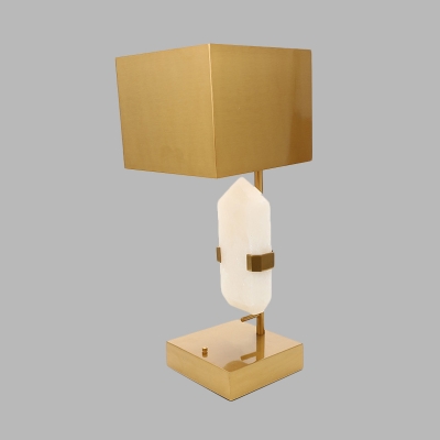 Gold Finish Rectangle Nightstand Lighting Simplicity 1 Head Metallic Table Light with White Stone Design