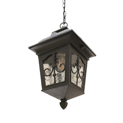 Lantern Metal Ceiling Light Country 1 Light Balcony Hanging Lamp Fixture in Black/Gold with Water Glass Shade