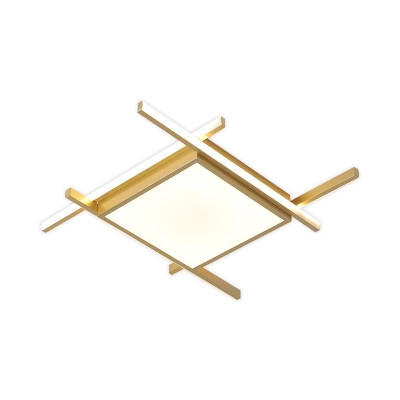 LED Bedroom Flush Mount Lamp Minimalist Gold Crossed Lines Ceiling Flush Mount with Square Acrylic Shade in Warm/White Light, 18