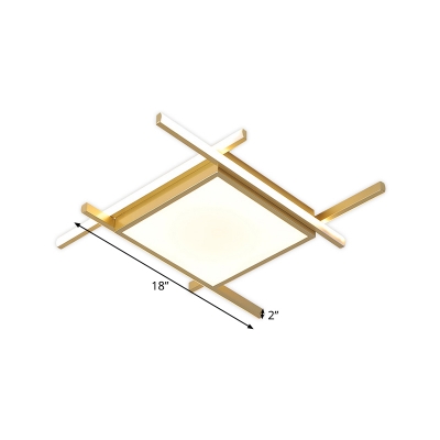 LED Bedroom Flush Mount Lamp Minimalist Gold Crossed Lines Ceiling Flush Mount with Square Acrylic Shade in Warm/White Light, 18