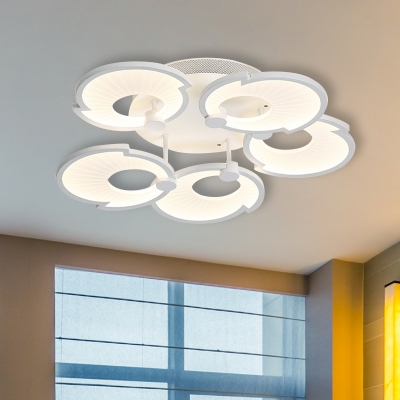 LED Bedroom Semi Flush Mount Contemporary White Close to Ceiling Light with Floral Acrylic Shade in White/Warm Light