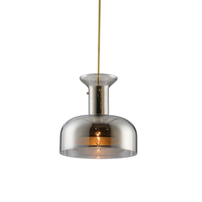 Minimalist Jar Hanging Light Fixture Clear/Smoke Gray Glass 1-Light Bedroom Suspended Pendant Lamp