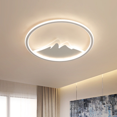 Modernism LED Flush Mount White Ring and Mountain Ceiling Flush with Acrylic Shade in White/Warm Light, 17