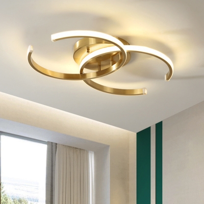 Symmetric Arcs Ceiling Mounted Light Minimalist Acrylic Gold LED Flush Mount Lamp for Bedroom
