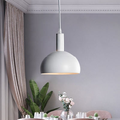 White Dome Shade Pendant Light Contemporary 1-Light Metal Hanging Lamp Kit for Dining Room