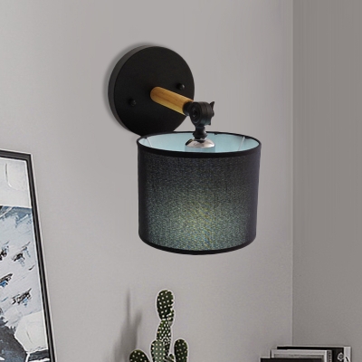 1 Bulb Living Room Wall Light Sconce Minimal Black Wall Lighting Fixture with Cylinder Fabric Shade