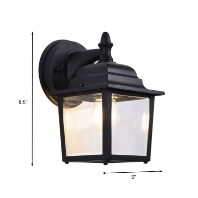 1 Bulb Open Bottom Wall Light Fixture Country Black Finish Clear Glass Sconce Lamp