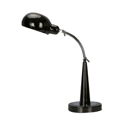 1 Head Table Lighting Vintage Dome Shade Metal Reading Lamp in Black/Silver with Adjustable Arm