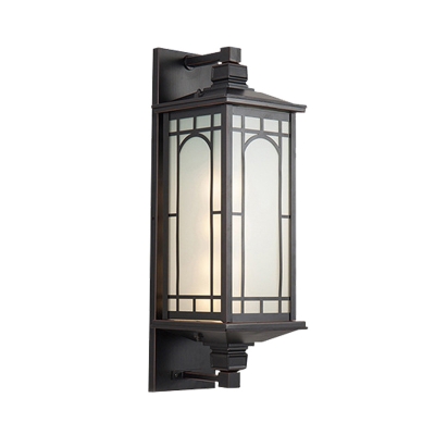 1 Light Cuboid Wall Mount Lighting Lodges Black Opal Glass Wall Sconce with Curved/Rectangle Pattern