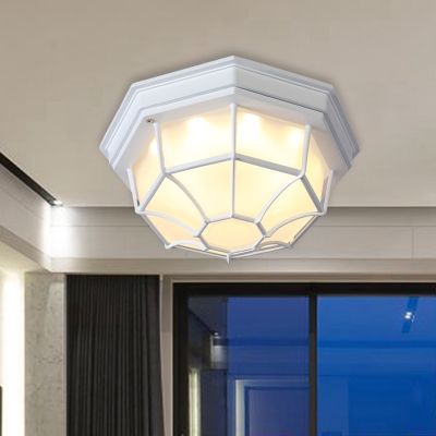 1 Light Octagonal Flush Mount Light Farmhouse White/Black Finish Milk Glass Flush Lamp Fixture for Bedroom
