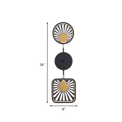 Black Geometric LED Wall Sconce Lighting Contemporary 2 Heads Metal Wall Mount Lamp for Bedroom
