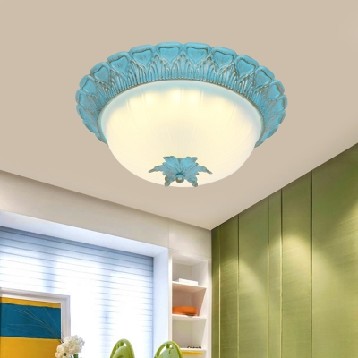 Blue Dome Flushmount Lighting Korean Garden Milk Glass LED Bedroom Flush Mount Ceiling Light, 16