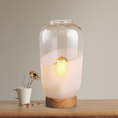 Bottle Bedroom Reading Lamp Clear Glass 1-Bulb Contemporary Task Light in White with Wood Base
