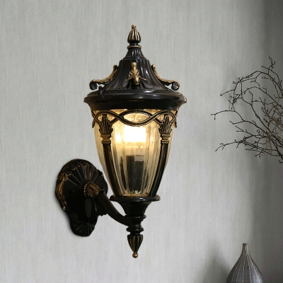 Brass/Black Pinecone Sconce Loft Metal 1 Bulb Outdoor Wall Light with Clear Ribbed Glass Shade