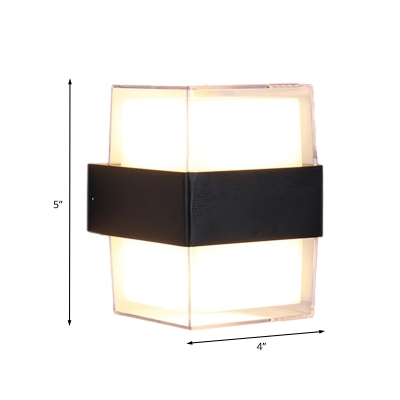 Clear Acrylic Cuboid Sconce Light Modernist Black and White LED Wall Mount Lamp for Dining Room in Warm/White Light