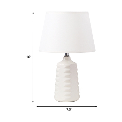 Conical Desk Light Simplicity Fabric 1 Bulb White Ceramic Base Designed Nightstand Lamps with Switch for Bedroom