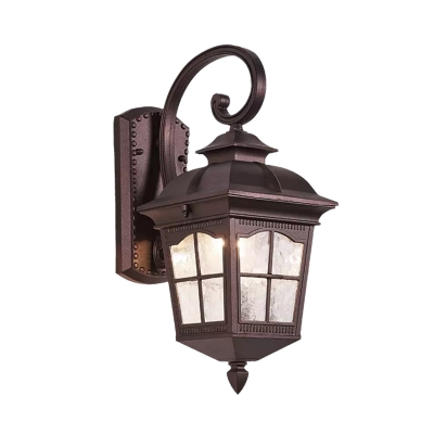 Dark Coffee Lantern Wall Lighting Rustic Water Glass 1-Bulb Corner Outdoor Sconce Lamp