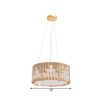Drum Chandelier Simplicity Metal 3 Heads Living Room Pendant Lamp in Gold with Clear Crystal Accent